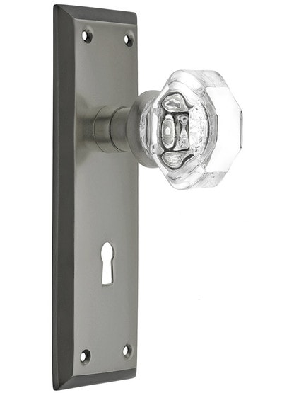 New York Style Mortise Lock Set in Antique Pewter with Waldorf Crystal Door Knobs.
